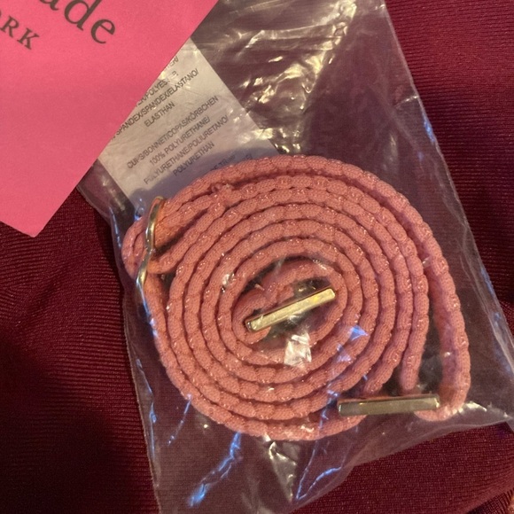 Kate Spade classic pique bandeau one piece in plum with pale pink trim. Large - Picture 6 of 9